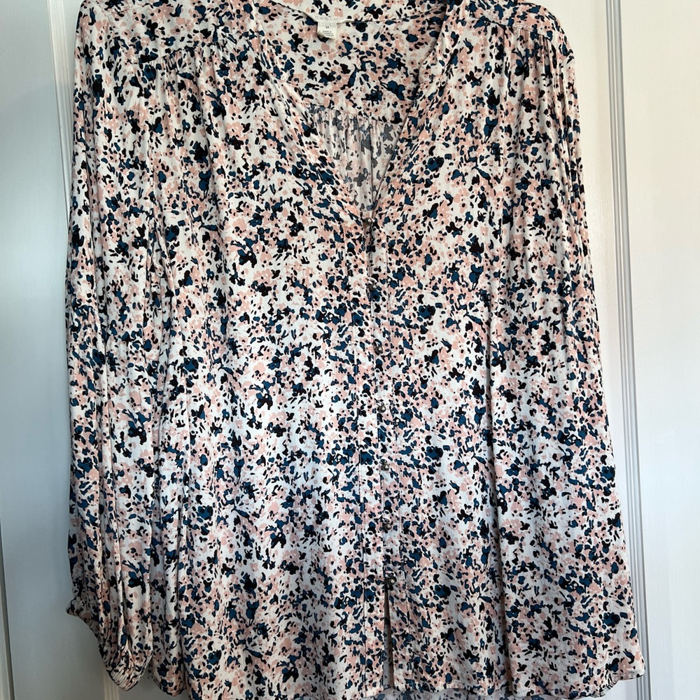 Caslon Nordstrom Womens Pink Blue Button Front Peasant Blouse 2X
